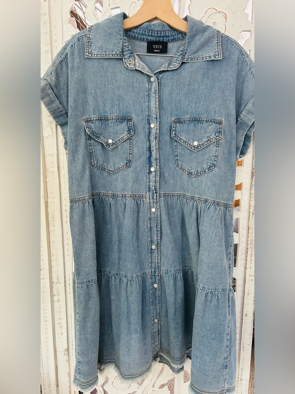 Vici Light Blue Denim Button-Front Dress